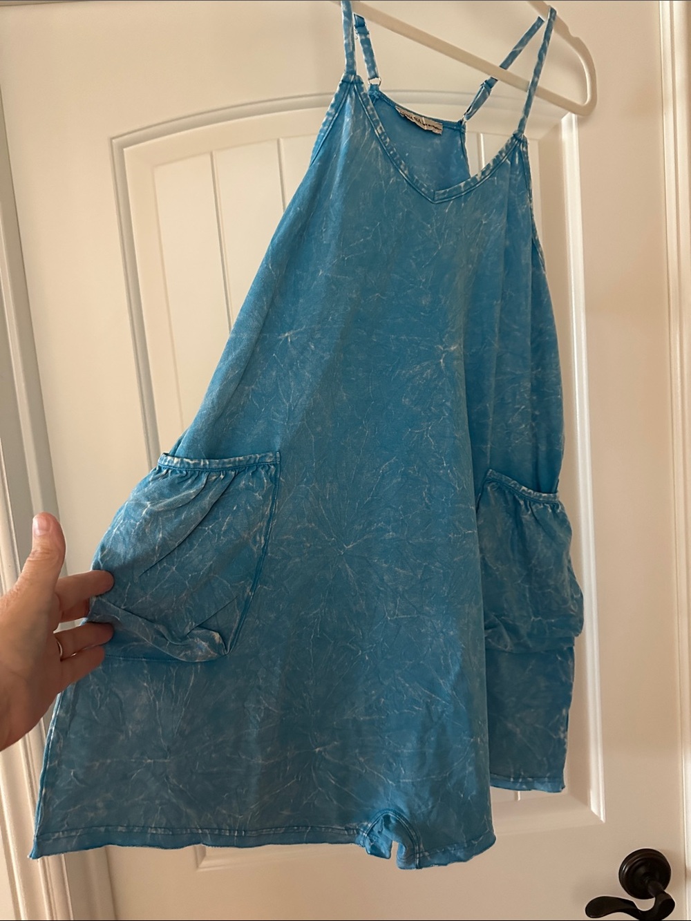 Zenana Outfitters Turquoise Blue Tie-Dye Tank Romper L NEW